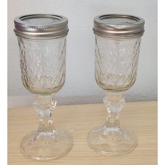 Clear Glass 2 pc Red Neck Wine Glasses with lid 8" Tall 4" Glass 4" Stem - Picture 1 of 10